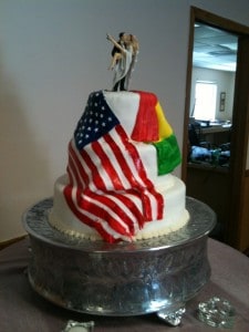 My cousin Eric's wife is from Bolivia.  They wanted the American and Bolivian flags on their cake.  I painted both flags by hand.
