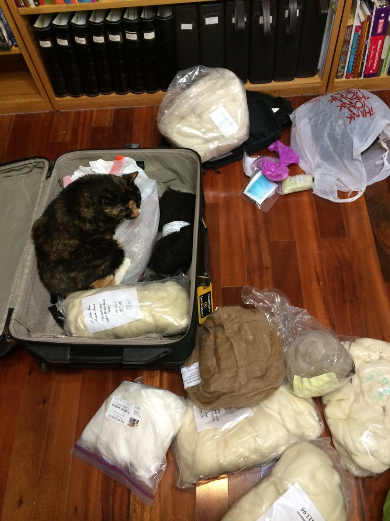 Pepper thought the suitcase of fiber was quite comfortable.  She was purring loudly!