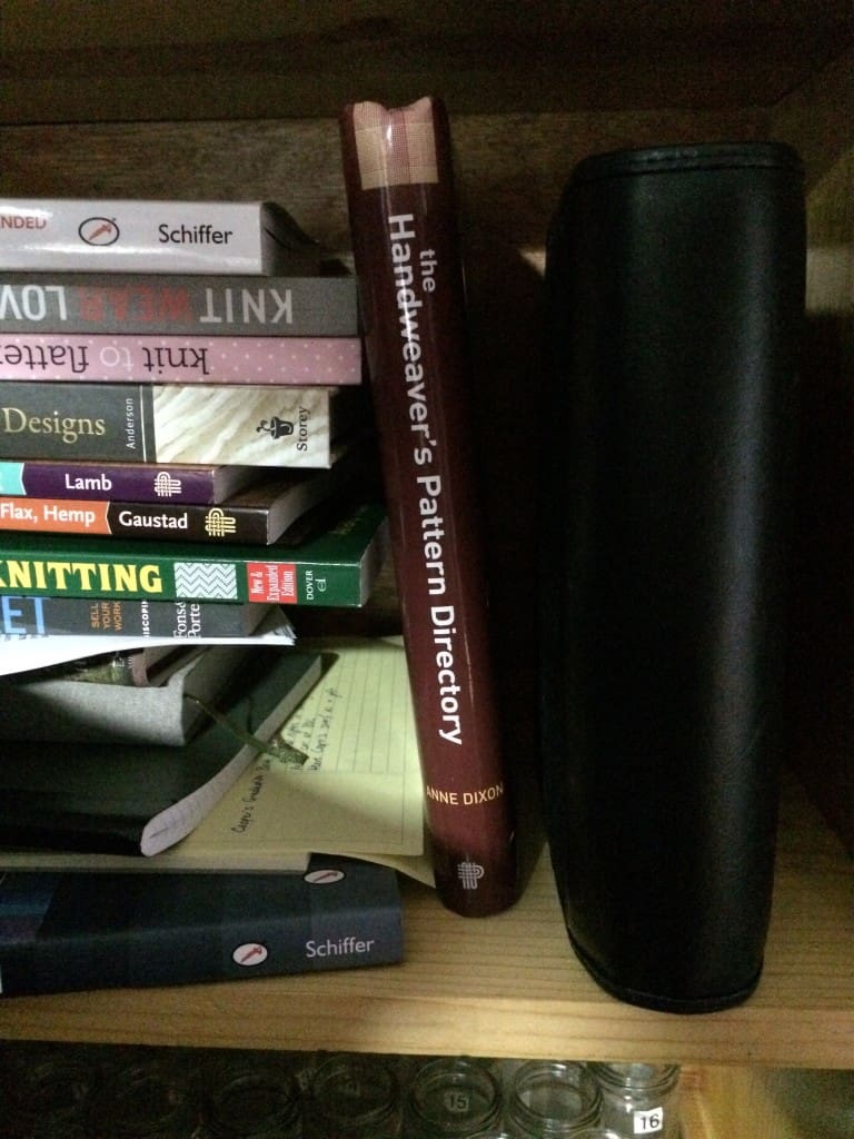 The binder lives on a bookshelf in my office, tucked in with the fiber library.